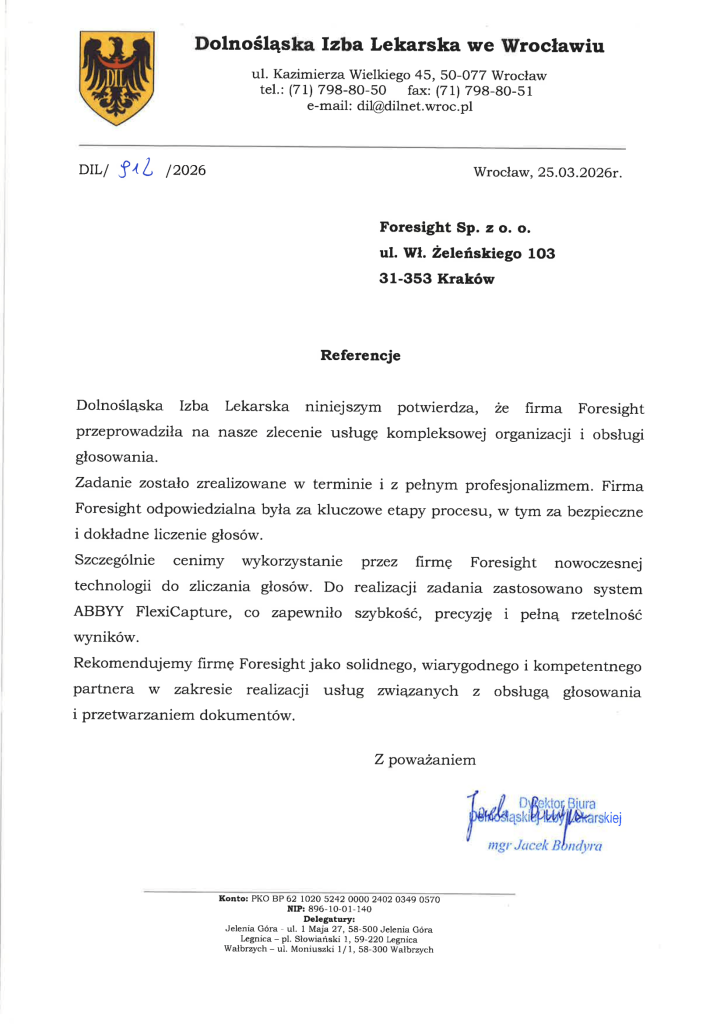 Referencja Dolnośląska Izba Lekarska we Wrocławiu